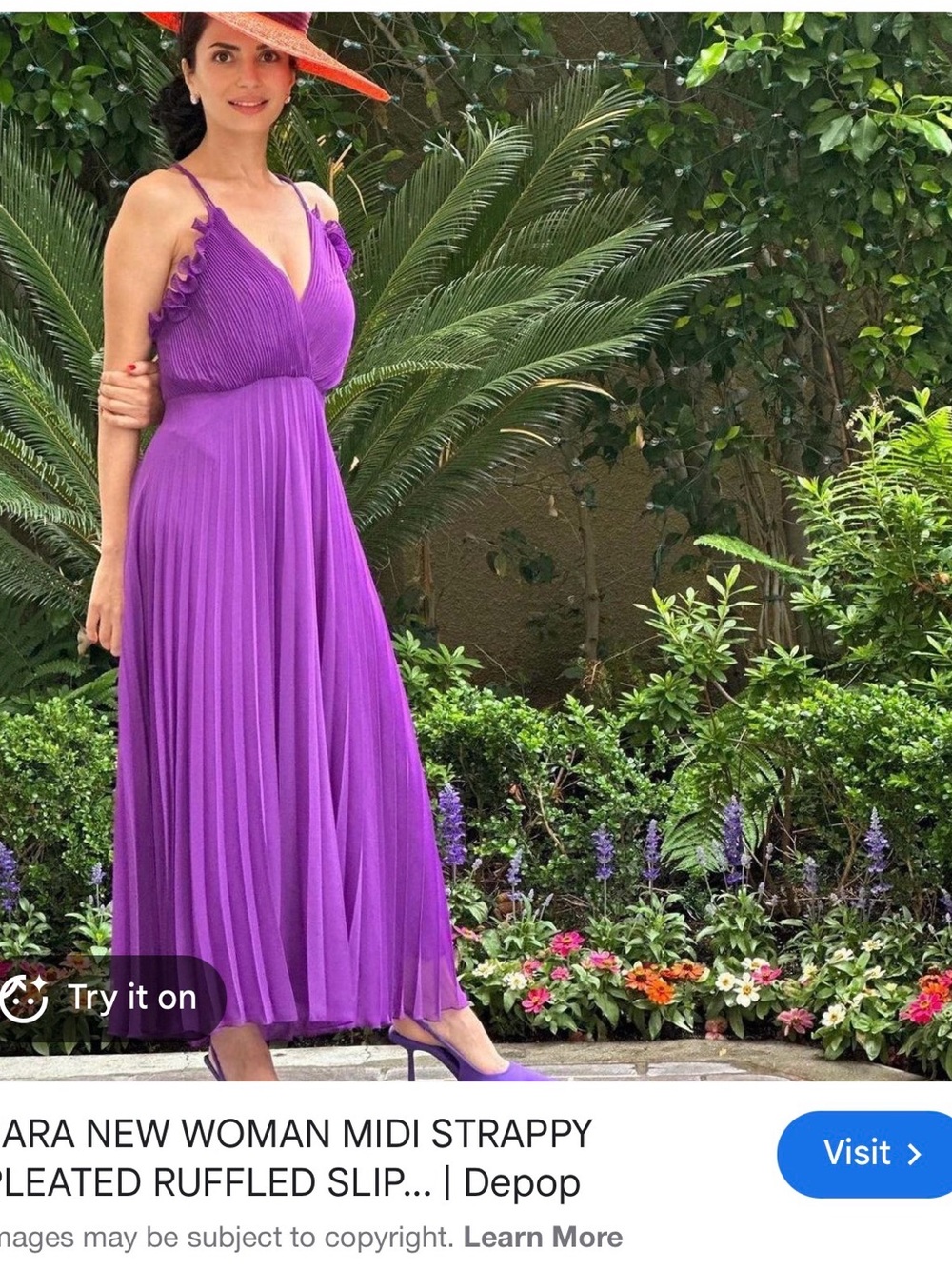 Zara Purple Pleated Maxi Dress with Ruffled Straps